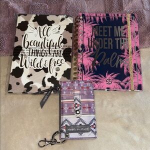 NWOT SIMPLY SOUTHERN Pink and Black Stationery Set w/h C.C Holder
